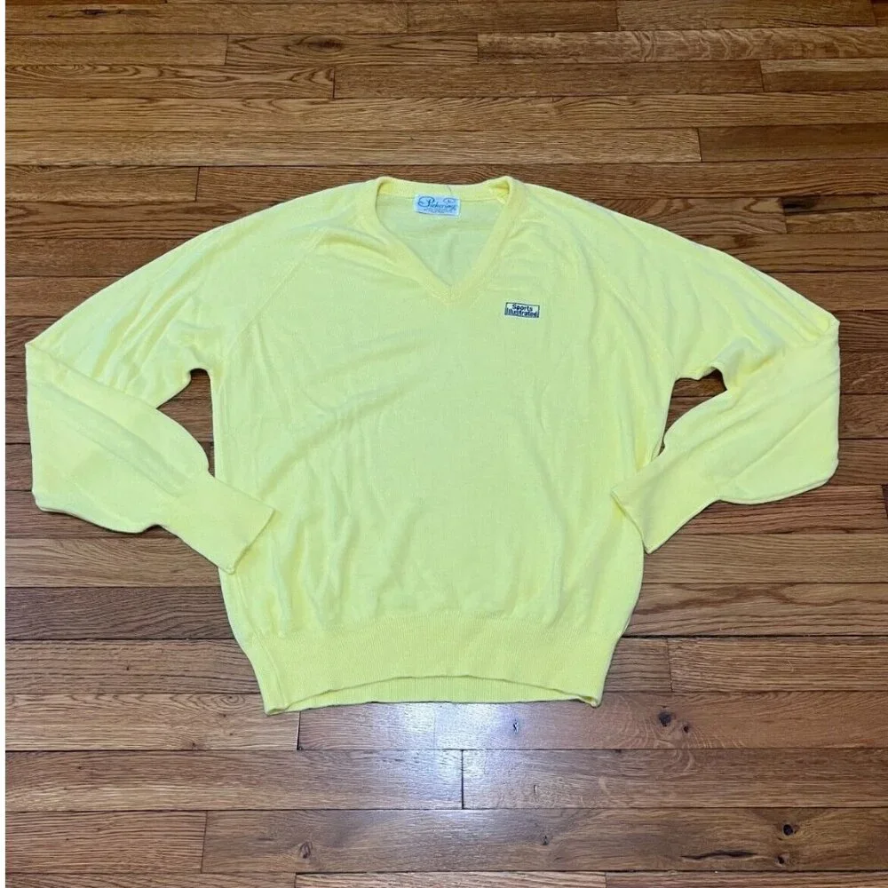 Vintage Pickering Mens Sweater Sz Large Sports Illustrated Acrylic Yellow Golf